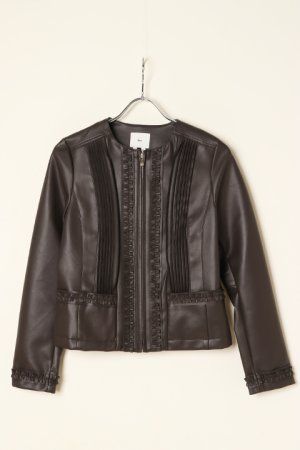 画像2: 【 40%OFF セール53,900円→32,340円】 DOUBLE STANDARD CLOTHING ダブルスタンダードクロージング Sov. / フェイクレザーフリルノーカラージャケット{-BBA}