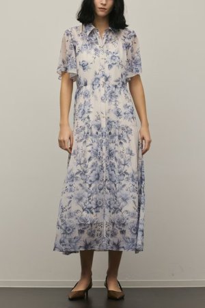 画像1: グレースコンチネンタル｜GRACE CONTINENTAL ダイアグラム DIAGRAM  フラワープリントシャツフレアワンピース{-BFS}