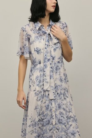 画像10: グレースコンチネンタル｜GRACE CONTINENTAL ダイアグラム DIAGRAM  フラワープリントシャツフレアワンピース{-BFS}