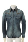 【周年記念 24%OFF ｜59,400円→45,144円】 ISAMU KATAYAMA BACKLASH イサムカタヤマバックラッシュ ASH ライトオンスデニム+ピッグレザー スタッズウエスタンシャツ{-AFA}