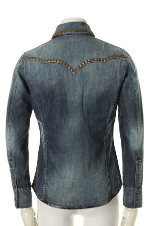 画像2: 【 50%OFF セール59,400円→29,700円】 ISAMU KATAYAMA BACKLASH イサムカタヤマバックラッシュ ASH ライトオンスデニム+ピッグレザー スタッズウエスタンシャツ{-AFA}