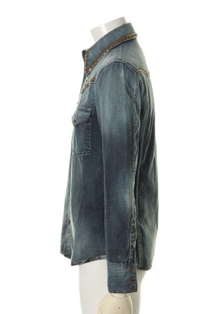 画像3: 【 50%OFF セール59,400円→29,700円】 ISAMU KATAYAMA BACKLASH イサムカタヤマバックラッシュ ASH ライトオンスデニム+ピッグレザー スタッズウエスタンシャツ{-AFA}