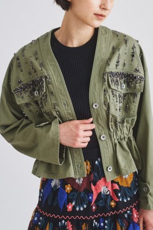 画像2: 【 40%OFF セール49,500円→29,700円】 グレースコンチネンタル｜GRACE CONTINENTAL ビジューノーカラーアーミージャケット{0122301096-19KHA-BBA}