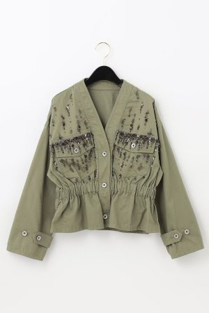 画像11: 【 40%OFF セール49,500円→29,700円】 グレースコンチネンタル｜GRACE CONTINENTAL ビジューノーカラーアーミージャケット{0122301096-19KHA-BBA}