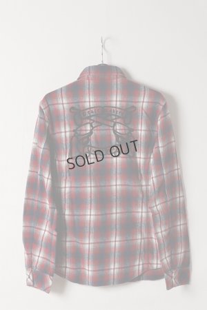 画像2: {SOLD}roarguns ロアーガンズ "PISTOL"&"SON OF GOD" CORD EMBROIDERY ONE WASH FLANNEL CHECK SHAGGY RAISING SHIRT{-ADA}