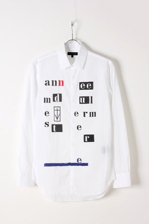 画像1: ANN DEMEULEMEESTER アンドゥムルメステール SHIRT COTONE WHITE+PRINT{2007-3601-120-001-WHT-BJS}