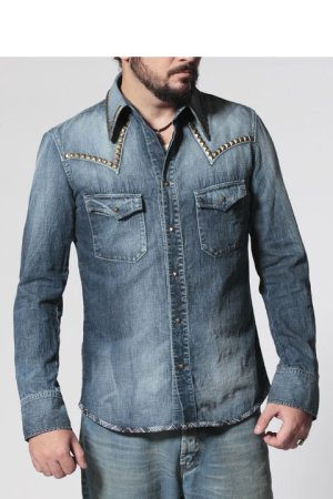 画像6: 【 50%OFF セール59,400円→29,700円】 ISAMU KATAYAMA BACKLASH イサムカタヤマバックラッシュ ASH ライトオンスデニム+ピッグレザー スタッズウエスタンシャツ{-AFA}