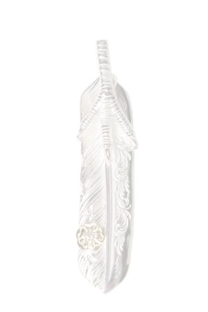 画像1:   Taro Washimi タロウ ワシミ 鷲見太郎 L arabesque flight feather 02/eagle claw pendant 02/S K18 flower metal/diamond 2mm {-BES}  {E-24}  :WT-202504_24-F 