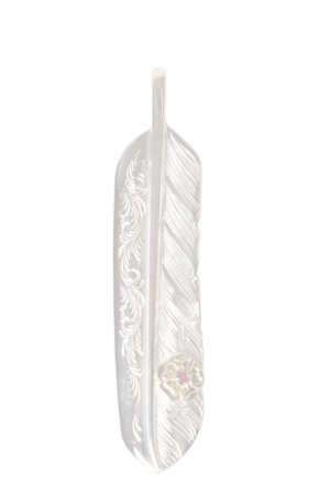 画像1:  {SOLD} Taro Washimi タロウ ワシミ 鷲見太郎 L arabesque flight feather 01/S K18 flower metal/ruby 2mm {-BES}  {E-21}  :WT-202504_21-F 