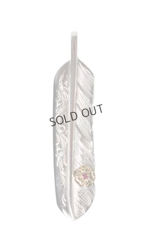 画像1: {SOLD}Taro Washimi タロウ ワシミ 鷲見太郎 L arabesque flight feather 01/S K18 flower metal/ruby 2mm{-BES}{E-21}