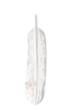 画像1: Taro Washimi タロウ ワシミ 鷲見太郎 L arabesque flight feather 02/S K18 flower metal/ruby 2mm{-BES}{E-22}