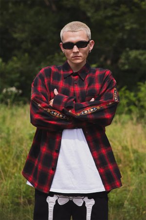 画像6: MAYO メイヨー STUD LOOK EMBROIDERY CHECK SHIRT スタッズ風刺繍チェックシャツ{-BEA}