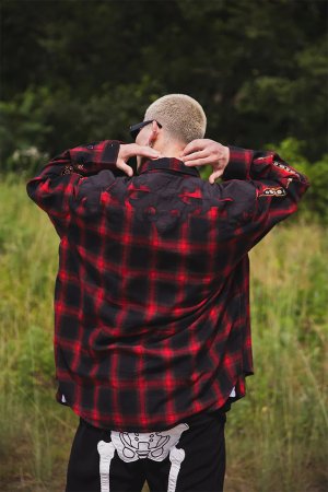 画像10: MAYO メイヨー STUD LOOK EMBROIDERY CHECK SHIRT スタッズ風刺繍チェックシャツ{-BEA}