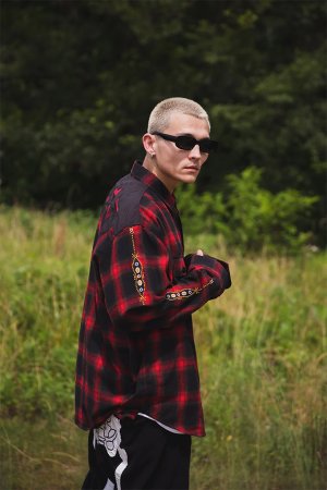 画像11: MAYO メイヨー STUD LOOK EMBROIDERY CHECK SHIRT スタッズ風刺繍チェックシャツ{-BEA}