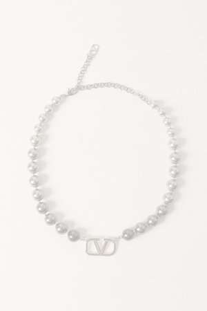 画像1:   Valentino ヴァレンティノ Vロゴ シグネチャー メタル x スワロフスキー(R)パールビーズ チョーカー {-BDS}  :4Y2J0P47UXM-YEH-F 