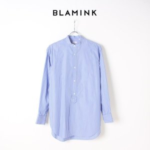 画像1: 【 20%OFF セール｜66,000円→52,800円】 BLAMINK ブラミンク ストライプバンドカラーシャツ{7911-230-0092-BLU-BJS}