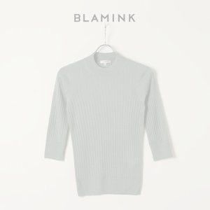 画像1:   BLAMINK ブラミンク カシミヤシルク18Gリブショートスリーブニット{7913-106-0205-OLV-BAS}