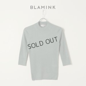 画像1: {SOLD}BLAMINK ブラミンク カシミヤシルク18Gリブショートスリーブニット{7913-106-0205-OLV-BAS}