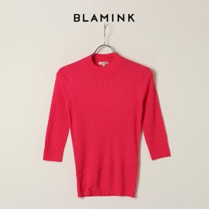 画像1: BLAMINK ブラミンク カシミヤシルク18Gリブショートスリーブニット{7913-106-0205-PNK-BAS}