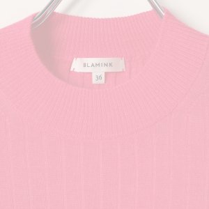 画像2:   BLAMINK ブラミンク カシミヤシルク18Gリブショートスリーブニット{7913-106-0205-PNK-BAS}