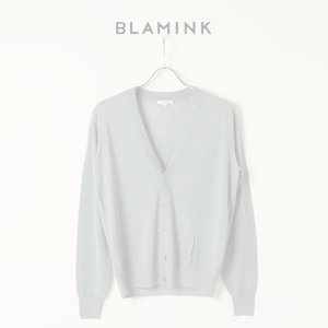 画像1:   BLAMINK ブラミンク カシミヤシルク18G　Vネックカーディガン{7915-106-0032-OLV-BAS}
