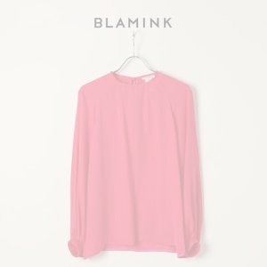 画像1:   BLAMINK ブラミンク シルクバックリボンロングスリーブブラウス{7921-230-0134-PINK-BJA}