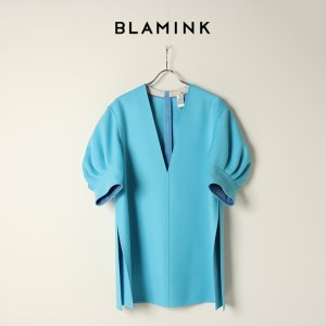 画像1: BLAMINK ブラミンク ウールカシミアVネック パフスリーブブラウス{7921-299-0202-TQ-BBA}