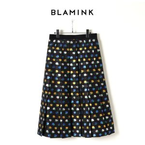 画像1: BLAMINK ブラミンク ラメフラワーハンドプリーツスカート{7924-230-0222-BLK-BJA}