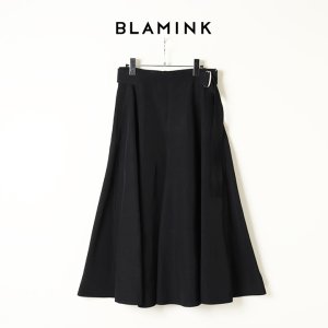 画像1: BLAMINK ブラミンク レーヨンリネンサイドベルトフレアスカート{7924-299-0248-BLK-BAS}