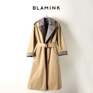 画像1: BLAMINK ブラミンク コットンシルク ウールチェック リバーシブルコート{7925-299-0172-BEIGE-AIA}