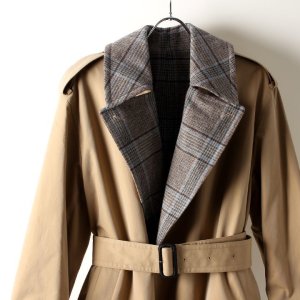 画像3: 【 40%OFF セール231,000円→138,600円】 BLAMINK ブラミンク コットンシルク ウールチェック リバーシブルコート{7925-299-0172-BEIGE-AIA}