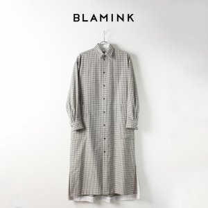 画像1: BLAMINK ブラミンク ウールチェック バックギャザー レギュラーカラーワンピース{7926-230-0171-OFF WHITE-AIA}