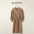 BLAMINK ブラミンク ウールVネックロングスリーブワンピース{7926-230-0233-BEG-BJA}