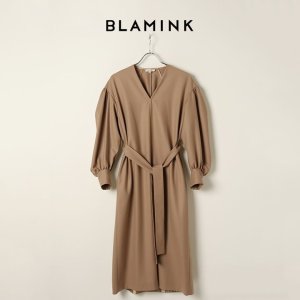 画像1: BLAMINK ブラミンク ウールVネックロングスリーブワンピース{7926-230-0233-BEG-BJA}