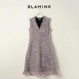 画像1: BLAMINK ブラミンク ツイードVネックノースリーブワンピース{7926-230-0235-PNK-BJA}