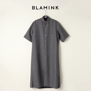 画像1: BLAMINK ブラミンク ウールモヘヤチェックレギュラーカラーショートスリーブワンピース{7926-230-0243-DGY-BAS}