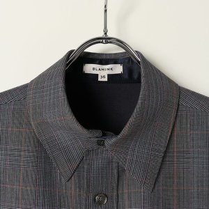 画像2: 【 40%OFF セール132,000円→79,200円】 BLAMINK ブラミンク ウールモヘヤチェックレギュラーカラーショートスリーブワンピース{7926-230-0243-DGY-BAS}