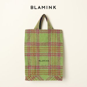 画像1: BLAMINK ブラミンク アルパカウールチェックトートバッグ{7932-299-0090-OLV-BJA}