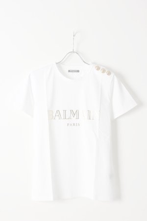 画像1:   BALMAIN バルマン BF1 T-SHIRT BALMAIN-LOGO FOIL{9111077I042-GAD-AIS}
