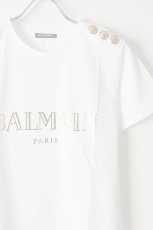 画像2:   BALMAIN バルマン BF1 T-SHIRT BALMAIN-LOGO FOIL{9111077I042-GAD-AIS}