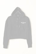   BALMAIN バルマン BF1 JERSEY BALMAIN FLOCK DETAIL CROPPED HOODIE{-BCS}