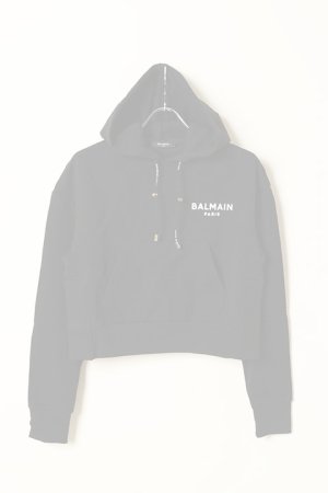 画像1:   BALMAIN バルマン BF1 JERSEY BALMAIN FLOCK DETAIL CROPPED HOODIE{-BCS}