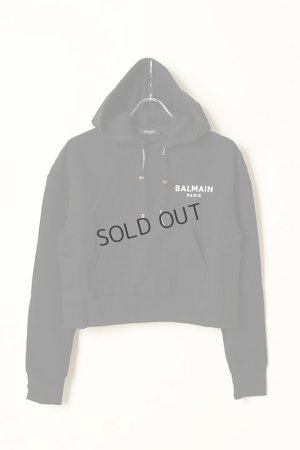 画像1: {SOLD}BALMAIN バルマン BF1 JERSEY BALMAIN FLOCK DETAIL CROPPED HOODIE{-BCS}