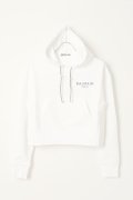   BALMAIN バルマン BF1 JERSEY BALMAIN FLOCK DETAIL CROPPED HOODIE{-BCS}