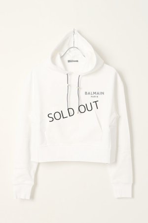 画像1: {SOLD}BALMAIN バルマン BF1 JERSEY BALMAIN FLOCK DETAIL CROPPED HOODIE{-BCS}