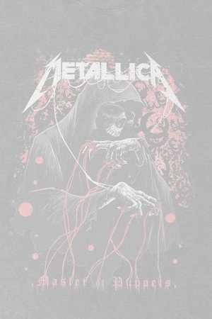 画像4:   Metallica Print Round Neck T-shirt{-BFS}