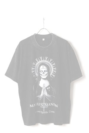 画像1:   Marilyn Manson Print Round Neck T-shirt{-BFS}