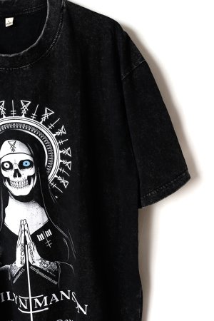 画像3: Marilyn Manson Print Round Neck T-shirt{-BFS}