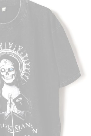 画像3:   Marilyn Manson Print Round Neck T-shirt{-BFS}
