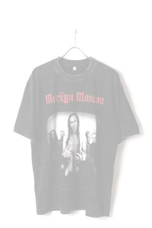 画像1:   Marilyn Manson Print Round Neck T-shirt{-BFS}